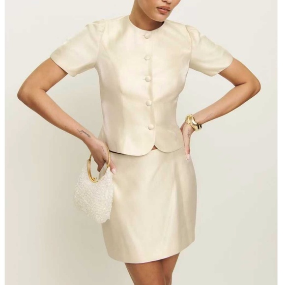 BEST Reformation Mika Two Piece Set of 2 Cream Light Beige Cocktail Party Causal - Picture 11 of 14